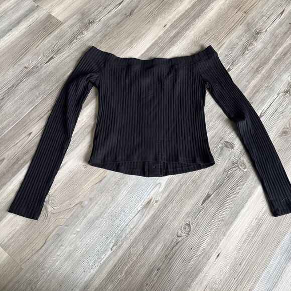NWT H&M Off The Shoulder Long Sleeve Button Ribbed Shirt Size Medium - Picture 7 of 10